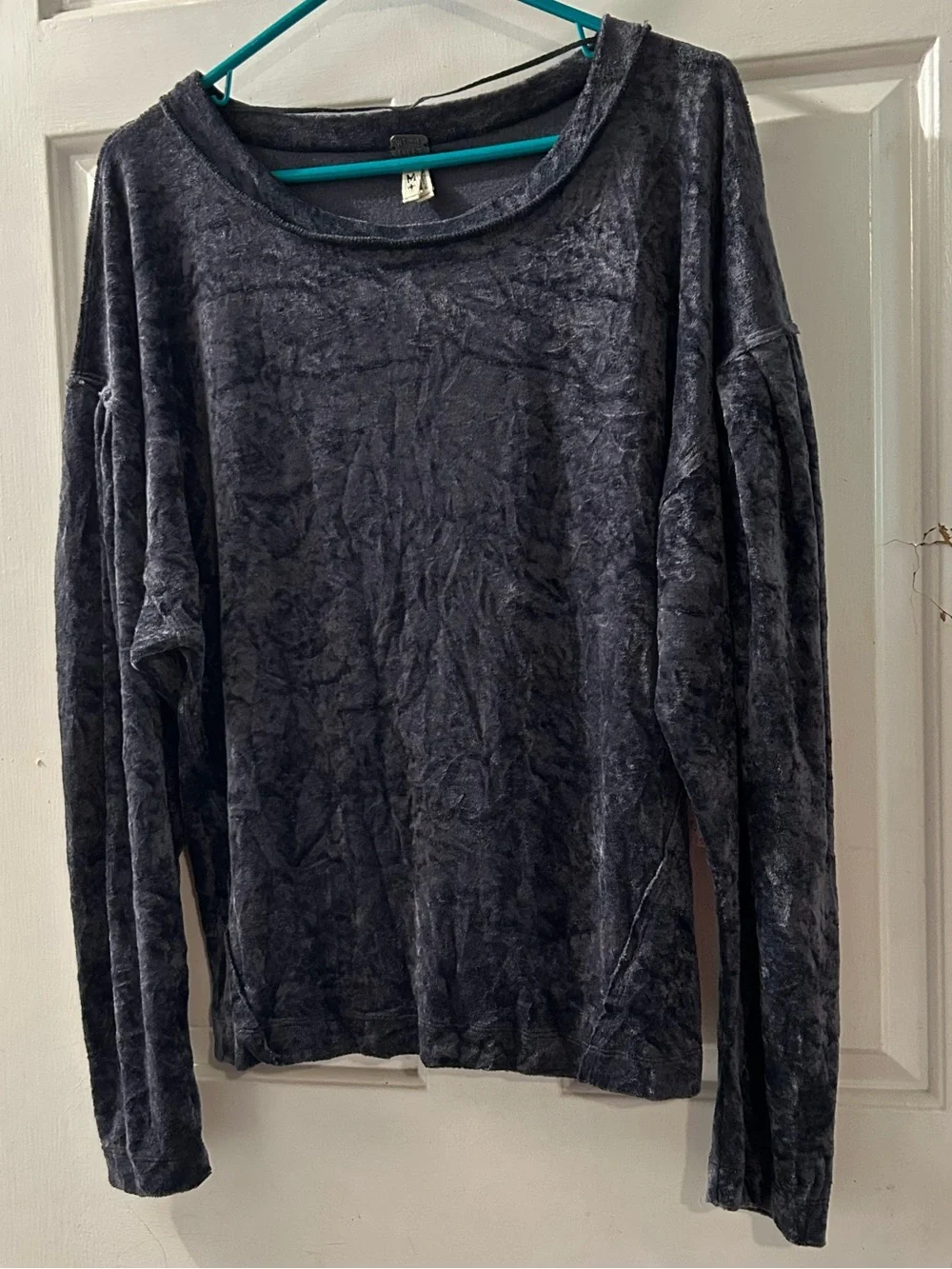 Free People Washed Velvet Long Sleeve Crewneck - Charcoal